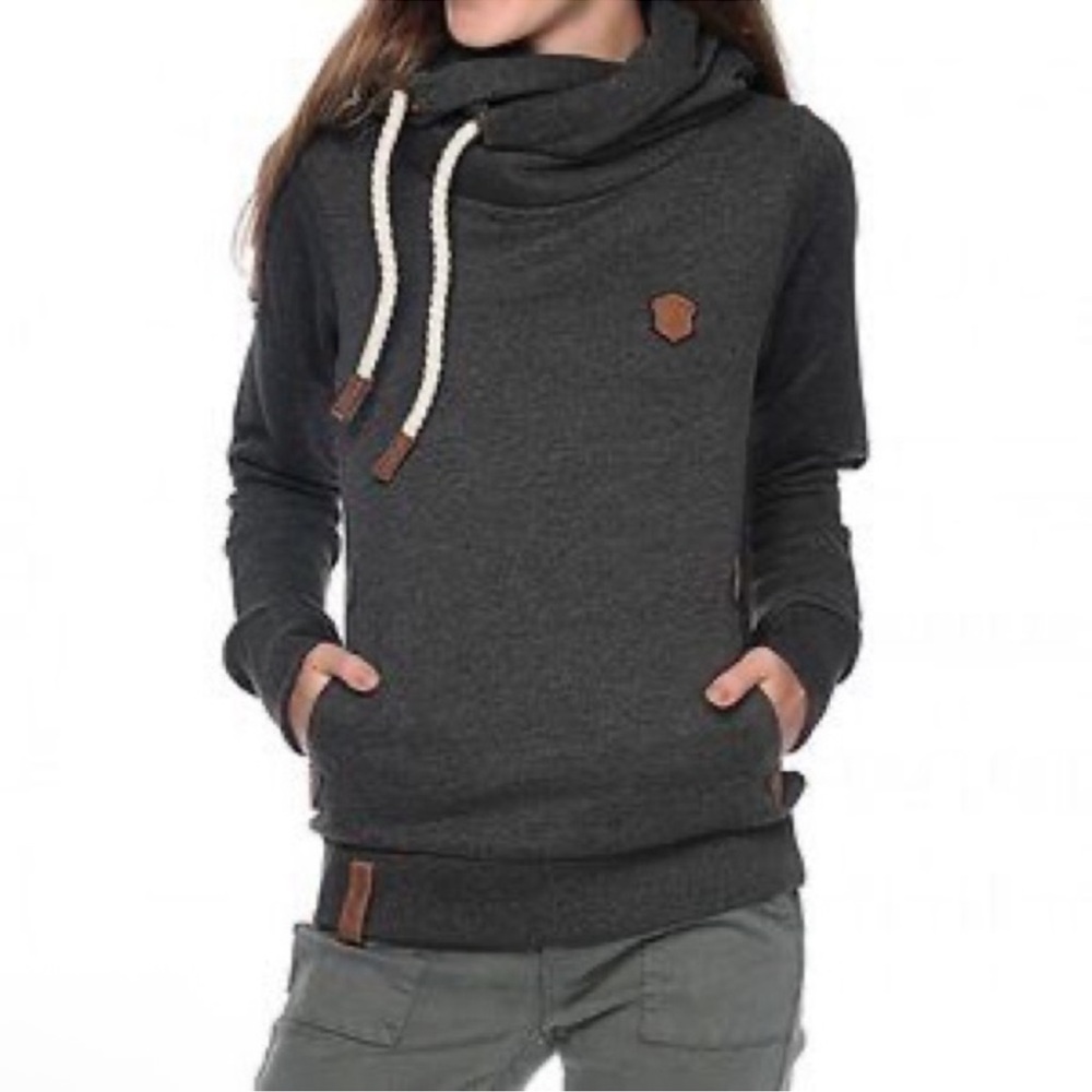 Naketano Brave New World Pullover Hoodie Sweatshirt XL Charcoal Gray EUC